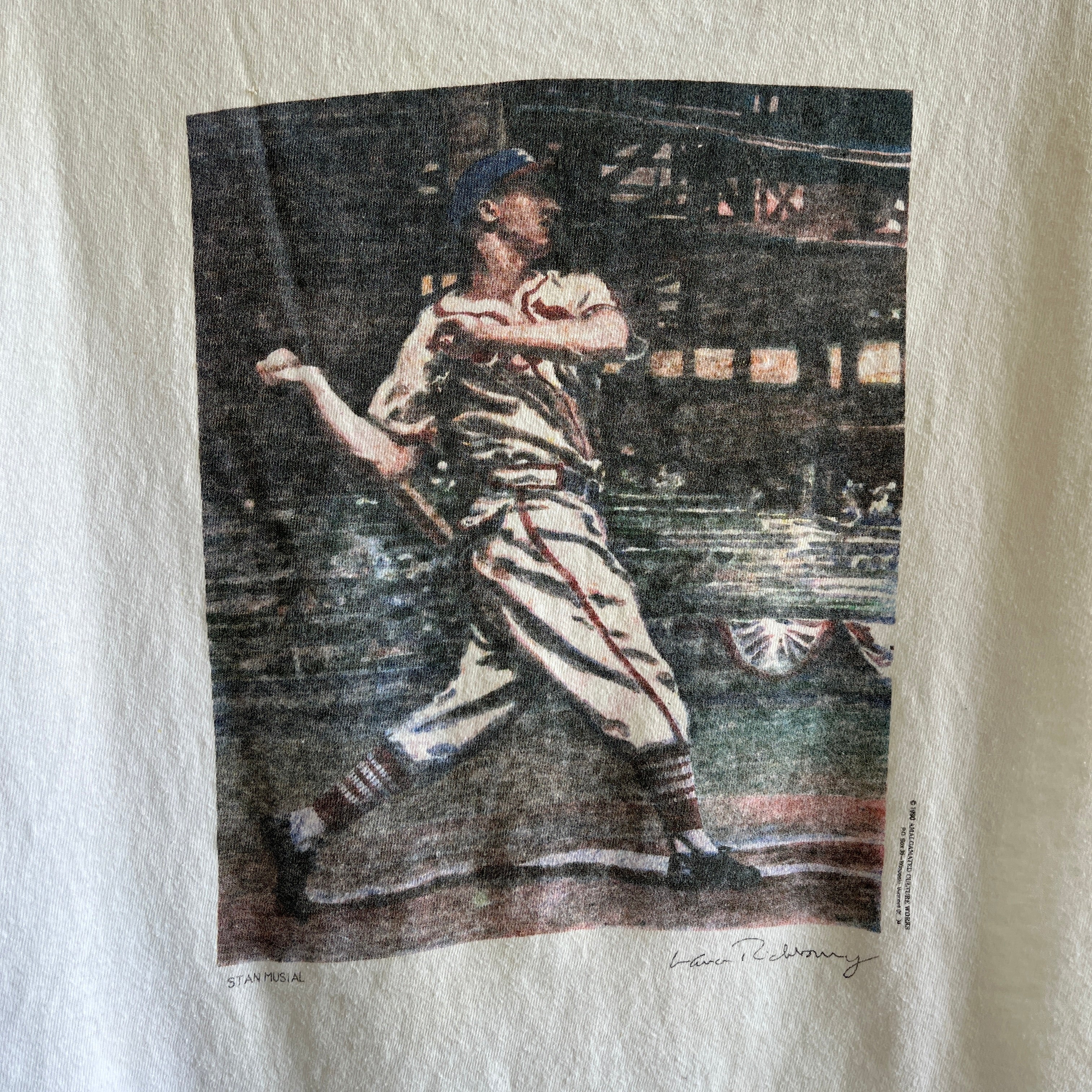 vtg 90s STAN MUSIAL CARICATURE ST. LOUIS CARDINALS T-Shirt MEDIUM