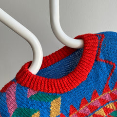 1980s Hand (I'm pretty sure) Knit Geometric Sweater