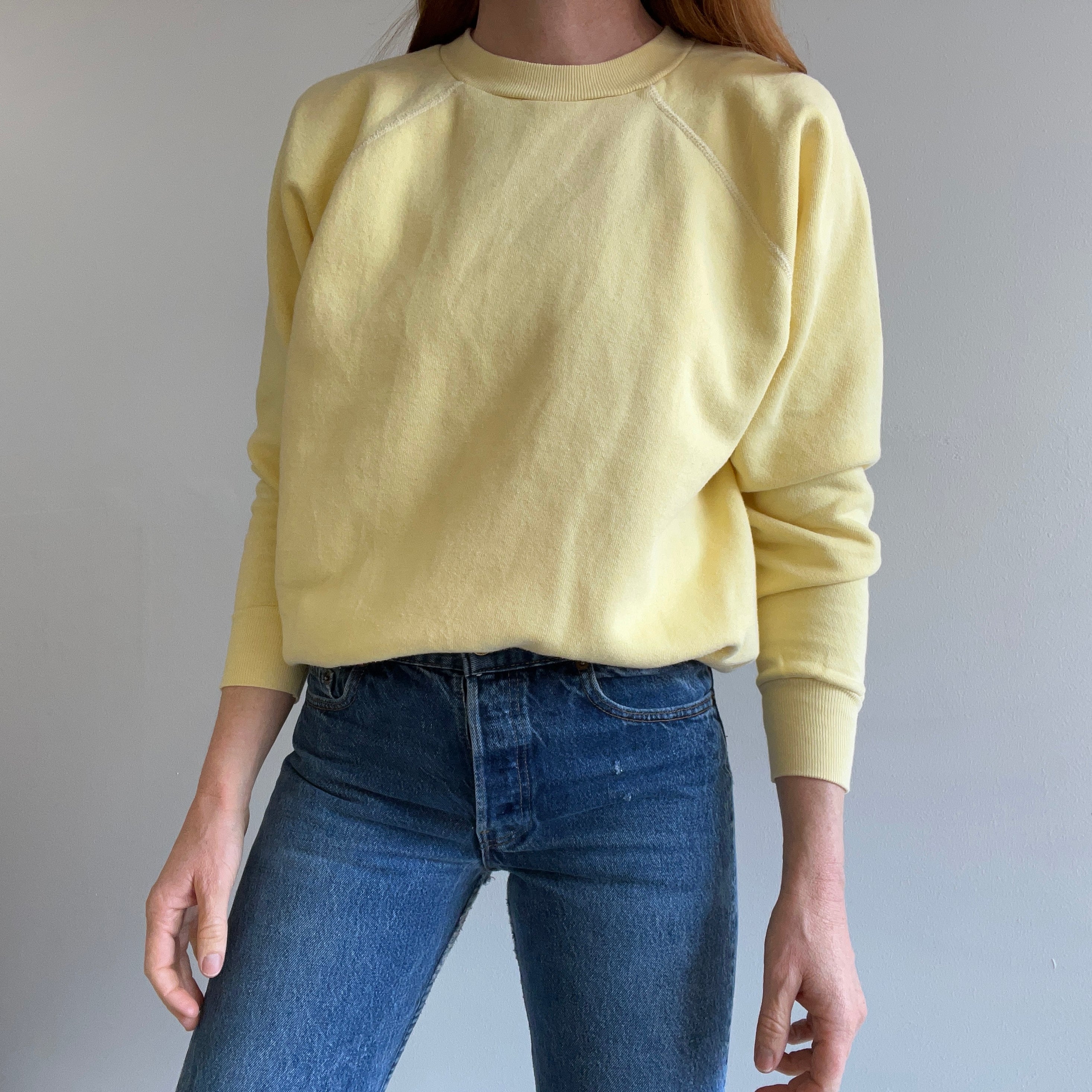 1970/80s Pastel Yellow Blank Raglan Sweatshirt