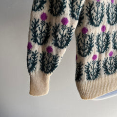 Pull tricoté à la main Thistle des années 1960 avec les boutons les plus cool