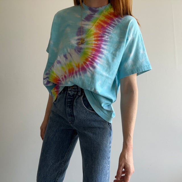 T-shirt tie-dye en coton épais FOTL des années 1990 fabriqué aux États-Unis