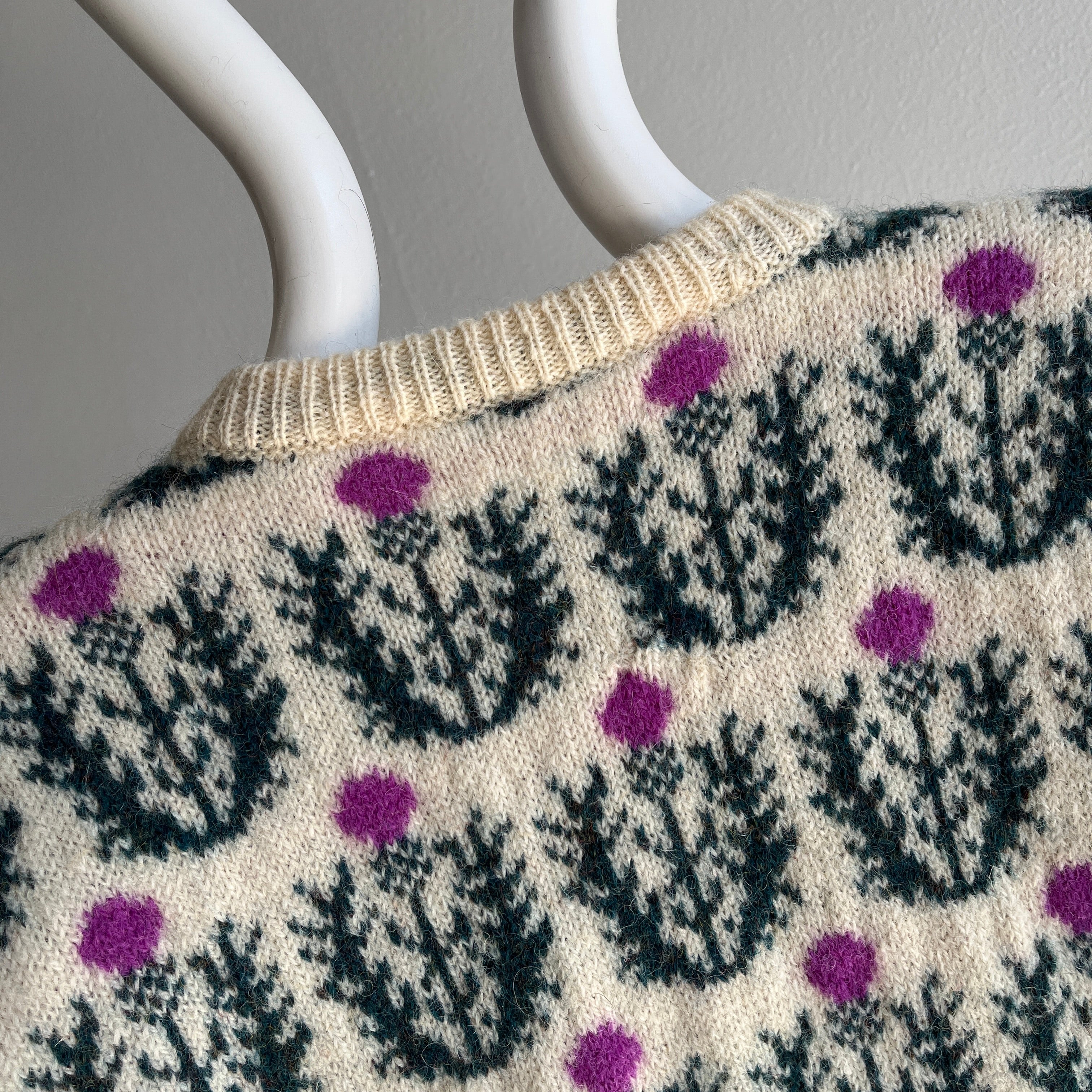 1960s Thistle Handknit Sweater with the Coolest Buttons