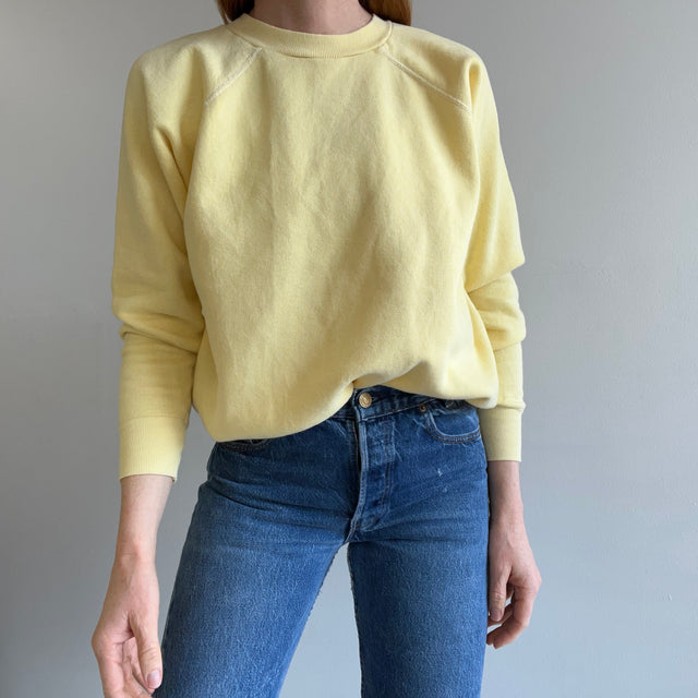 1970/80s Pastel Yellow Blank Raglan Sweatshirt