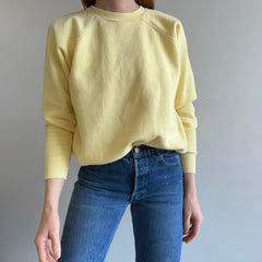 Sweat-shirt raglan vierge jaune pastel des années 1970/80