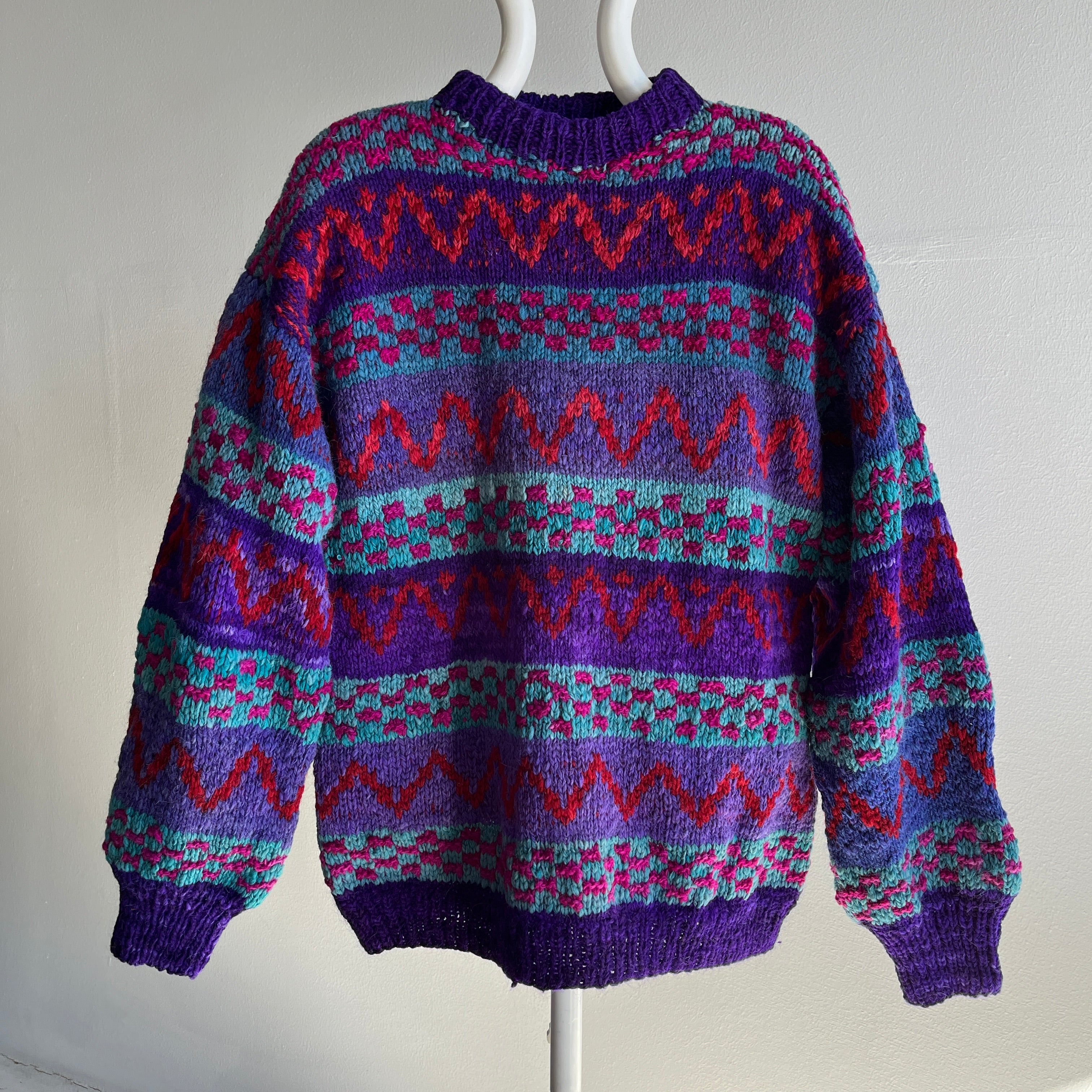 1980s Hand Knit Medium Chunky Knit Sweater - Yes!