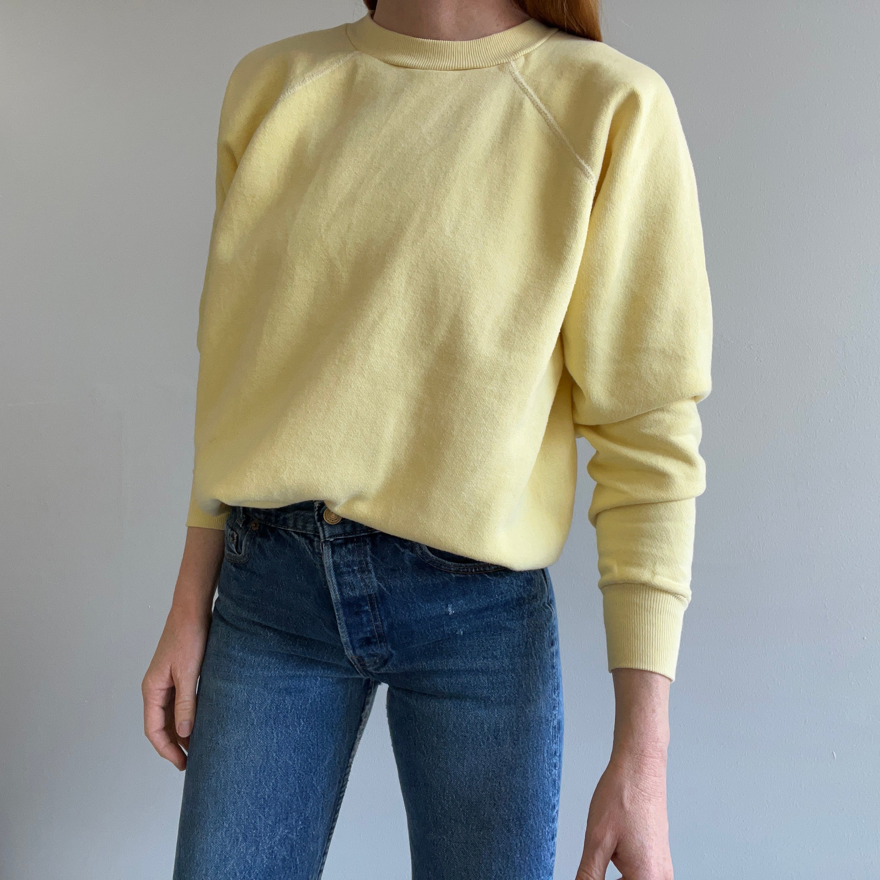 1970/80s Pastel Yellow Blank Raglan Sweatshirt