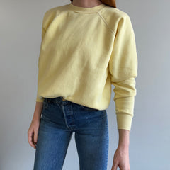 Sweat-shirt raglan vierge jaune pastel des années 1970/80