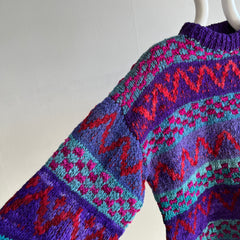 1980s Hand Knit Medium Chunky Knit Sweater - Yes!