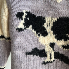 1960/70s Handmade at Home by Mildred Parsons Cow Cowichan Cardigan - OMFG