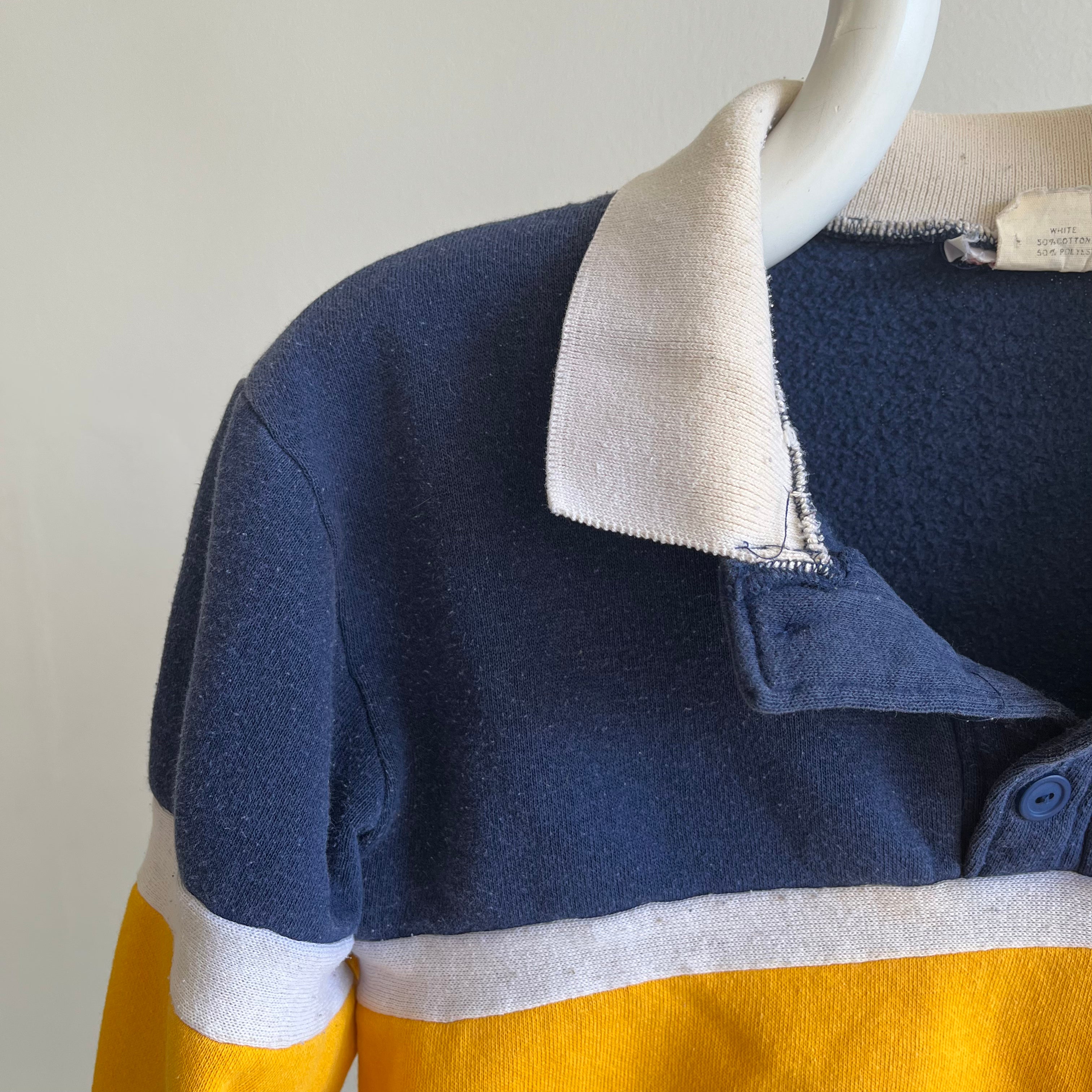 GG 1980s Tri Color Block Henley Sweatshirt