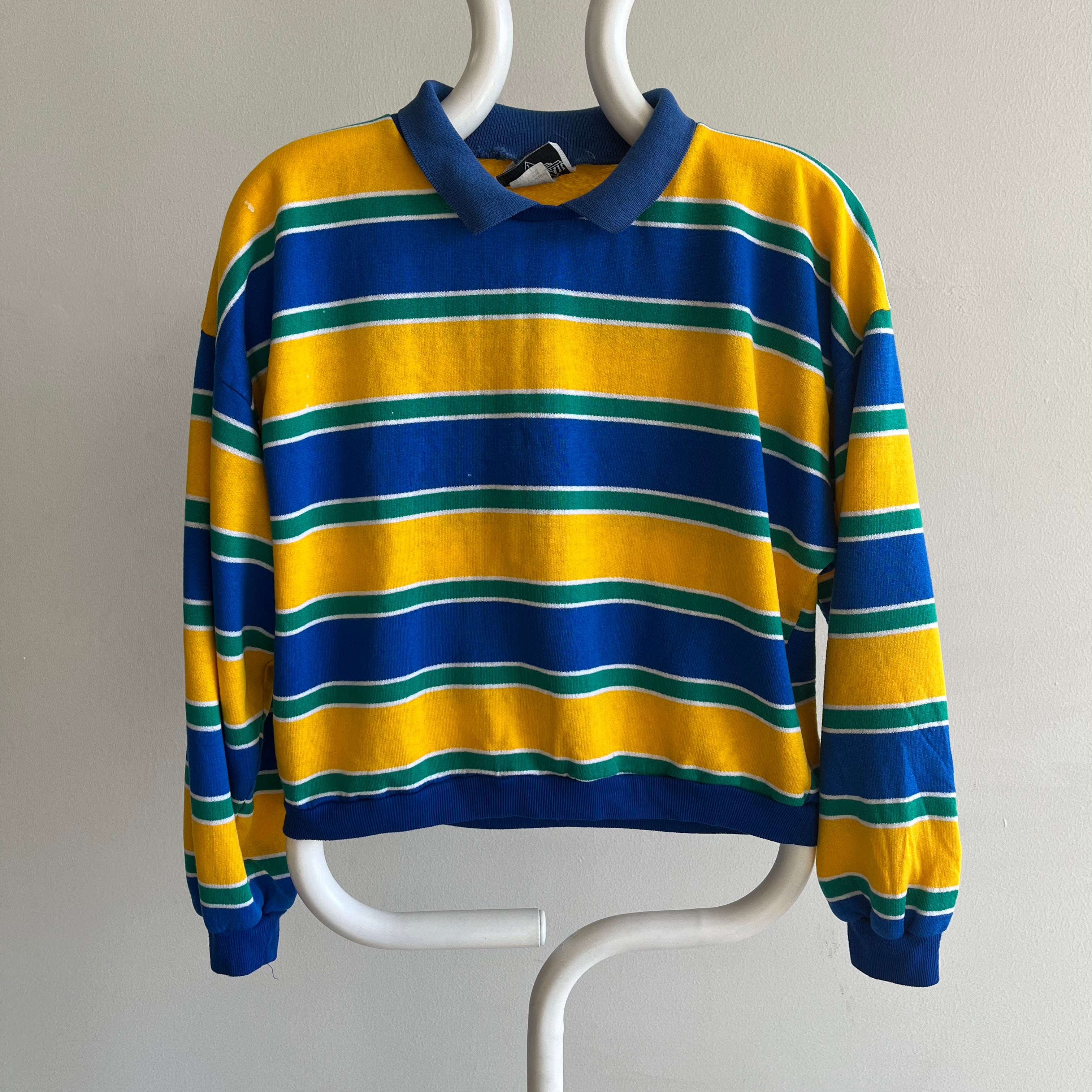 GG 1980s Boxy Lightweight Striped Collared Sweatshirt - CE!