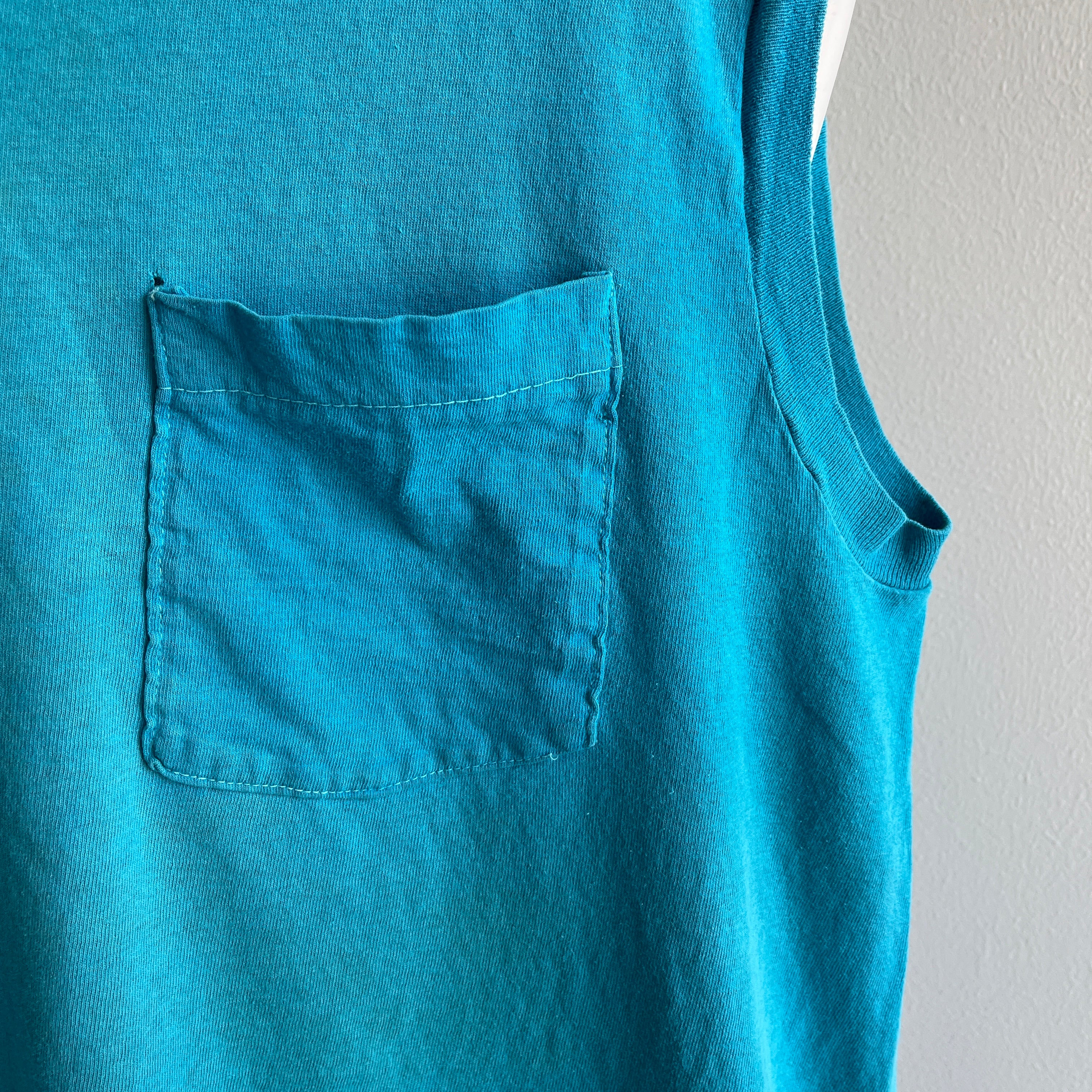 1980s Beat Up Teal Muscle Tank by FOTL - Selvedge Pocket