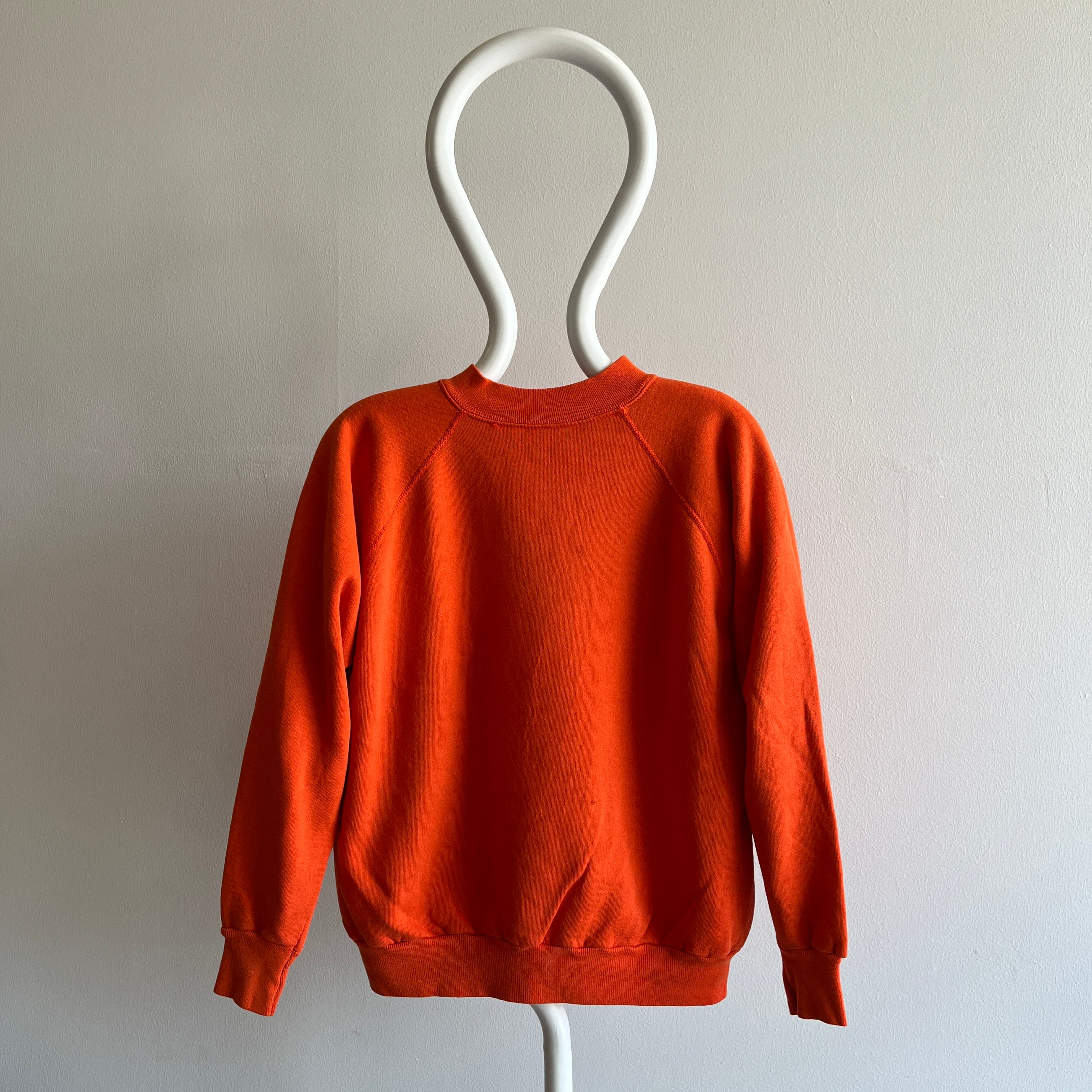 Sweat-shirt raglan orange vierge des années 1980