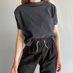 1980s Blank Black Mock Neck Crop Top with Shoulder Pads !!!!!!