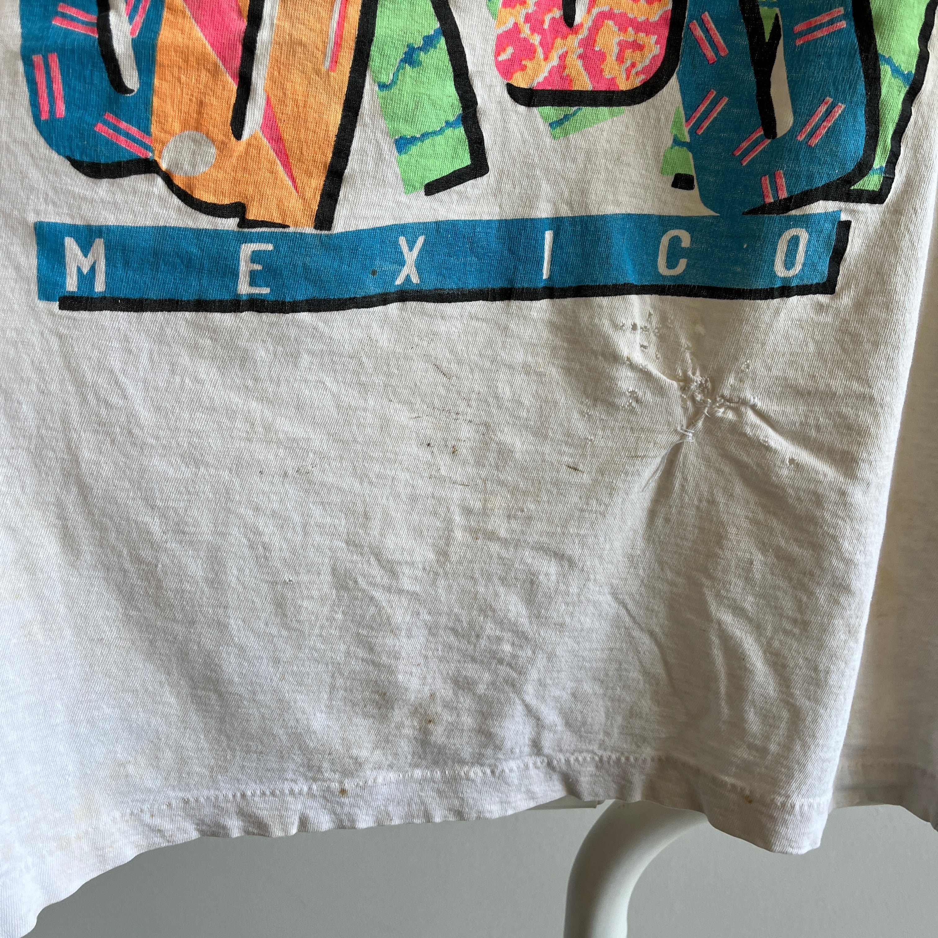 1980s Super Rad Cancun Beat Up Age Stained and Mended Slouchy T-Shirt