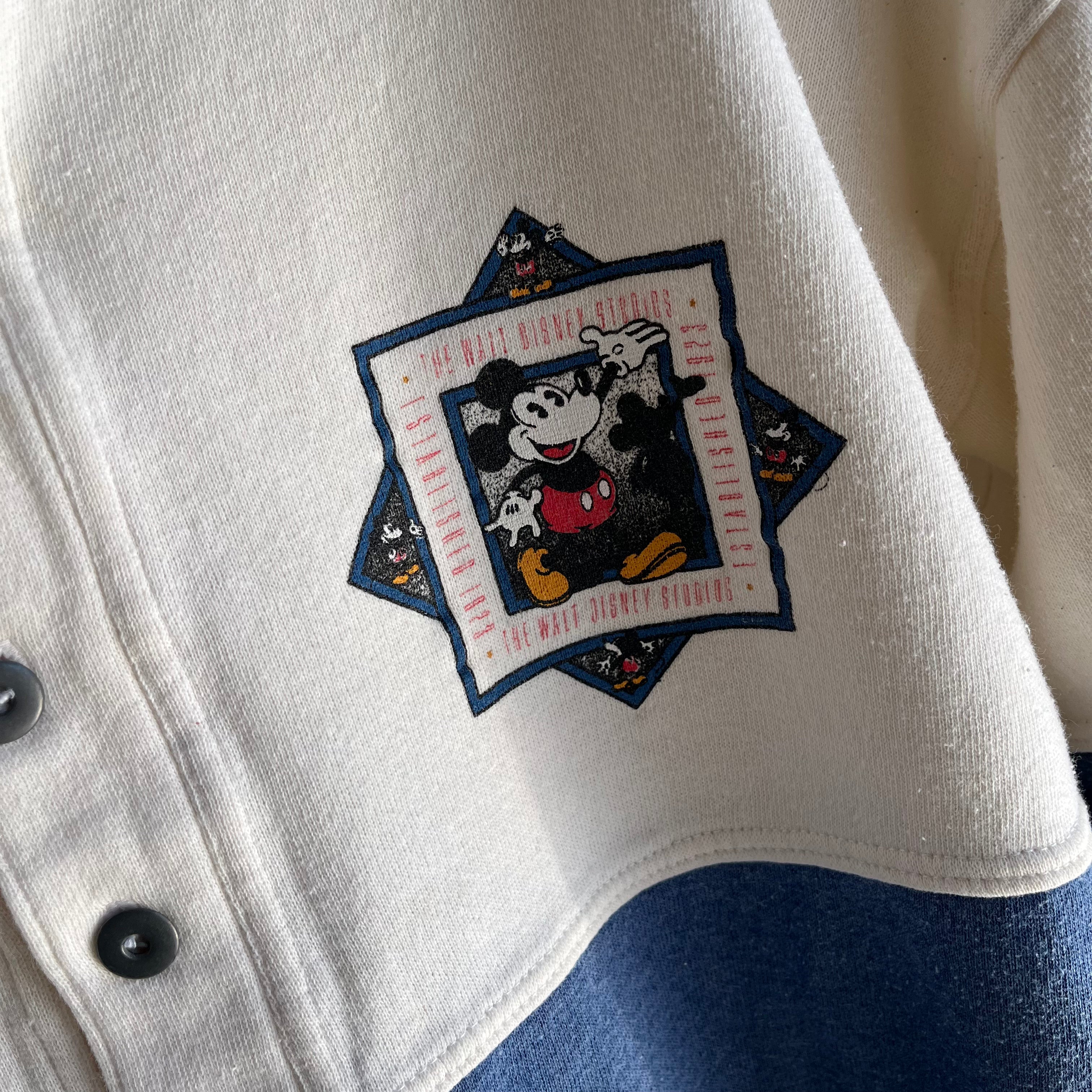 1990s Mickey Mouse Color Block Henley Sweatshirt - WOW