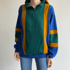 1990s Color Block 1/4 Zip Mock Neck Sweatshirt