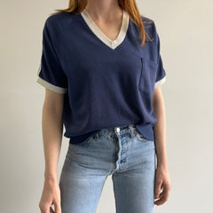 1970/80s Slouchy V-Neck Double Stripe Ring T-Shirt