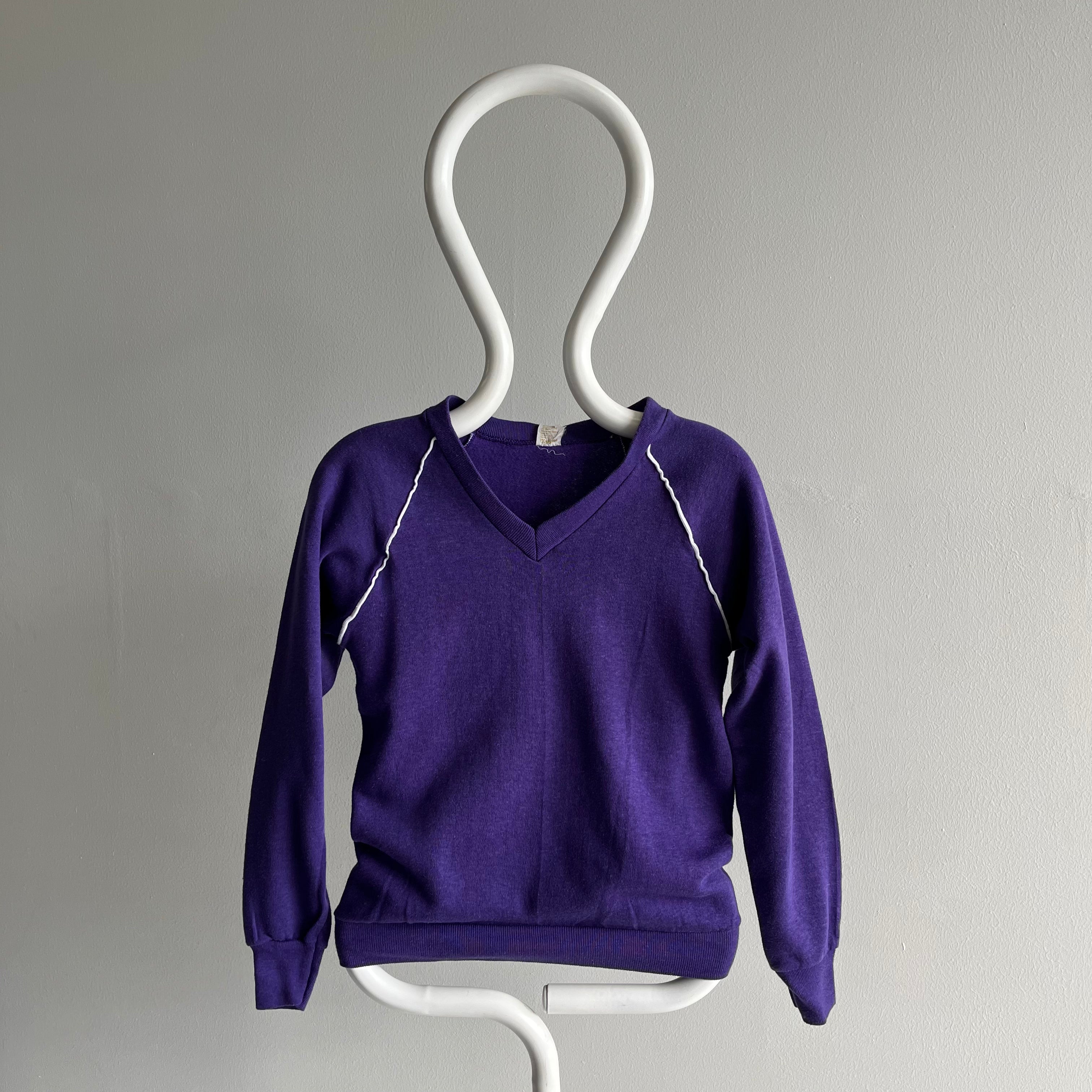 1980s New Old Stock (Never Worn) Purple V-Neck Sweatshirt