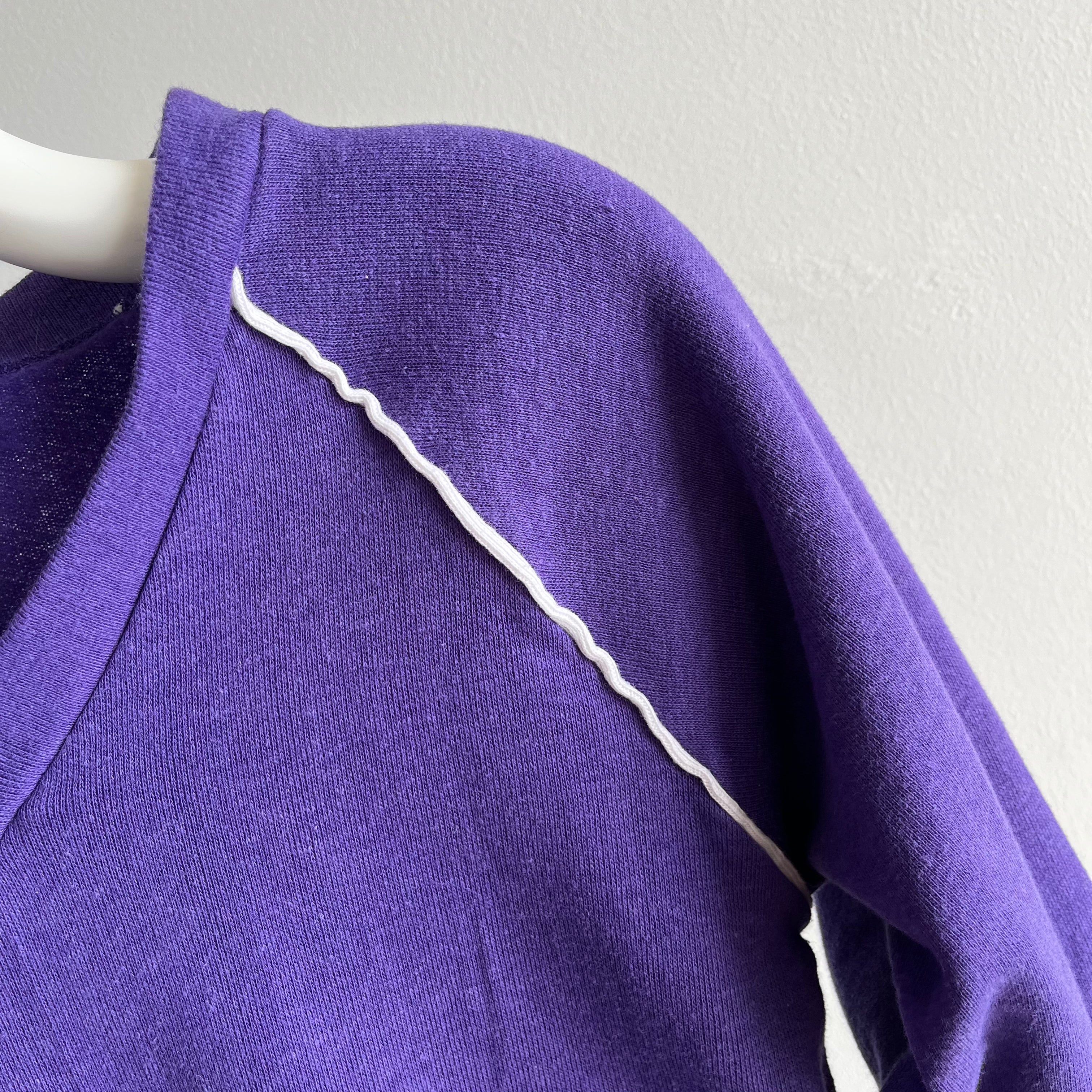 1980s New Old Stock (Never Worn) Purple V-Neck Sweatshirt