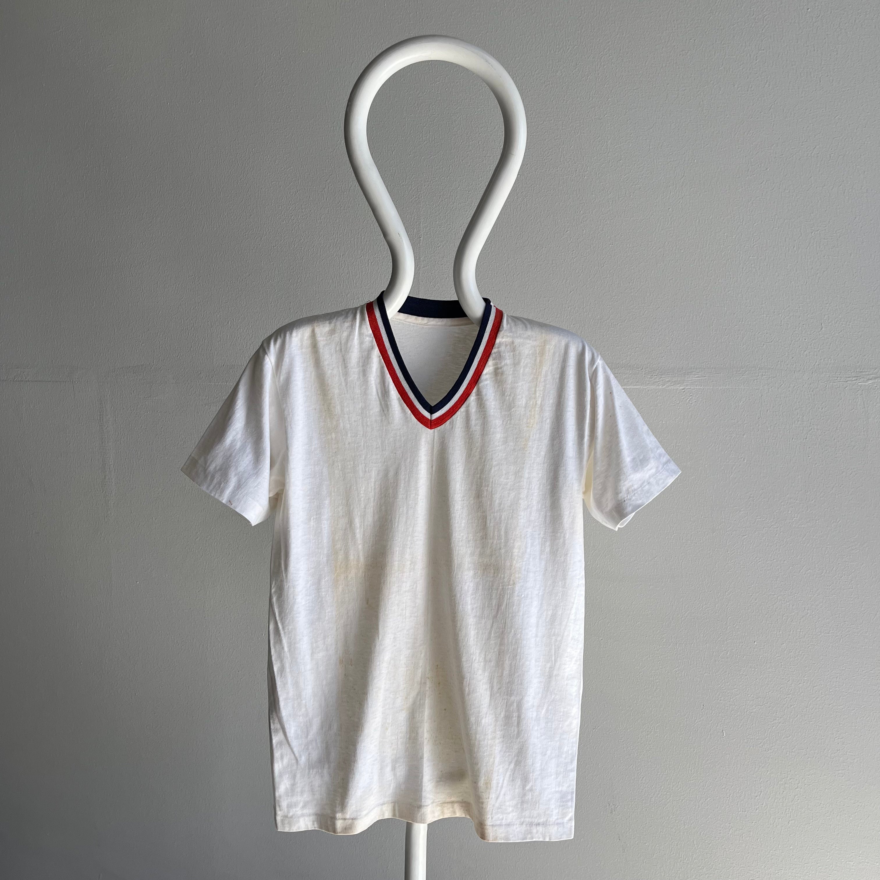 1970s Nicely Age Stained V-Neck T-Shirt