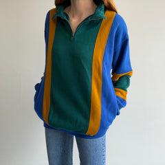 1990s Color Block 1/4 Zip Mock Neck Sweatshirt