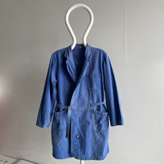 1970s Super Soft, Faded and Worn French Cotton Painters Chore Coat with Belt