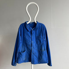 1980s Nicely Beat Up French Chore Coat with Cuff Mending - The Collar!