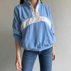 1980s Color Block 1/4 Zip Blue and White Mock Neck Sweatshirt