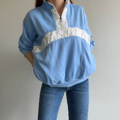 1980s Color Block 1/4 Zip Blue and White Mock Neck Sweatshirt