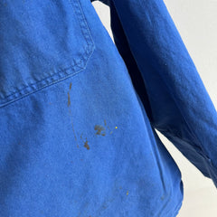 Manteau de corvée en coton 17B français/euro des années 1970 avec poches poitrine et raccommodage