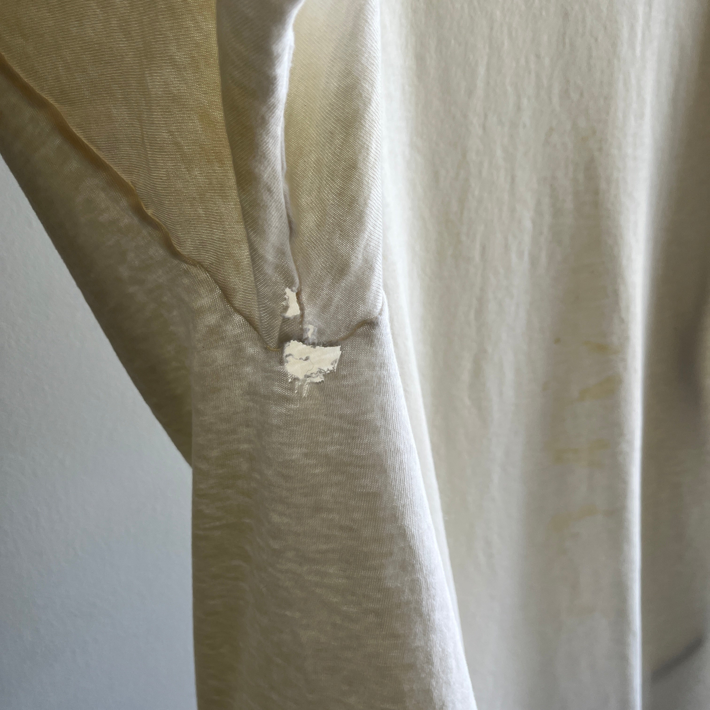 00s Not Vintage But Super Thin and Yellowed From Age - Blank White Thrashed T-Shirt
