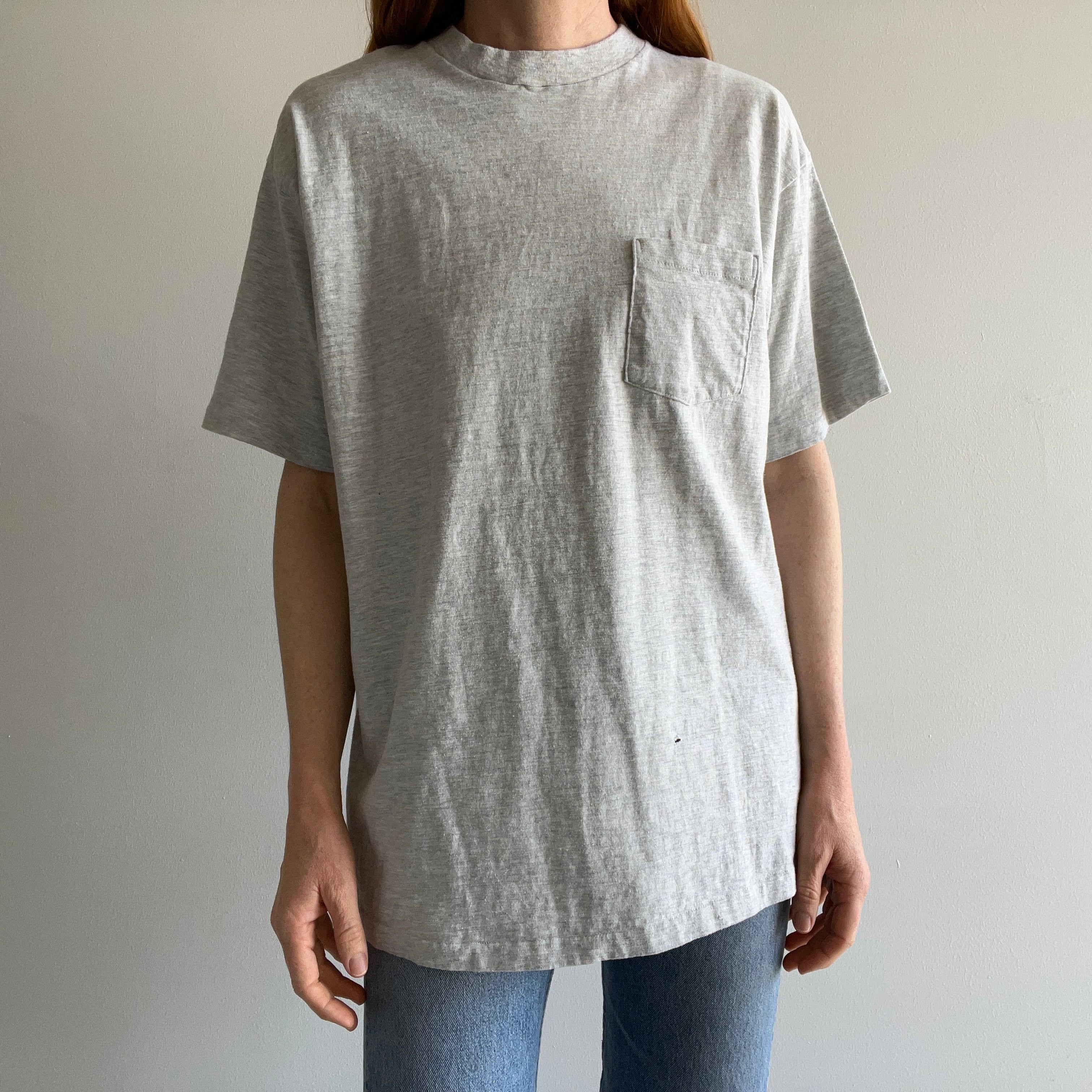1980s Blank Gray Pocket T-Shirt by Delta