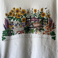T-shirt en coton à col en lambeaux et fleurs de Nantucket des années 1980