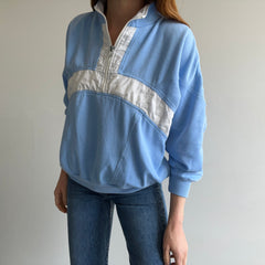 1980s Color Block 1/4 Zip Blue and White Mock Neck Sweatshirt