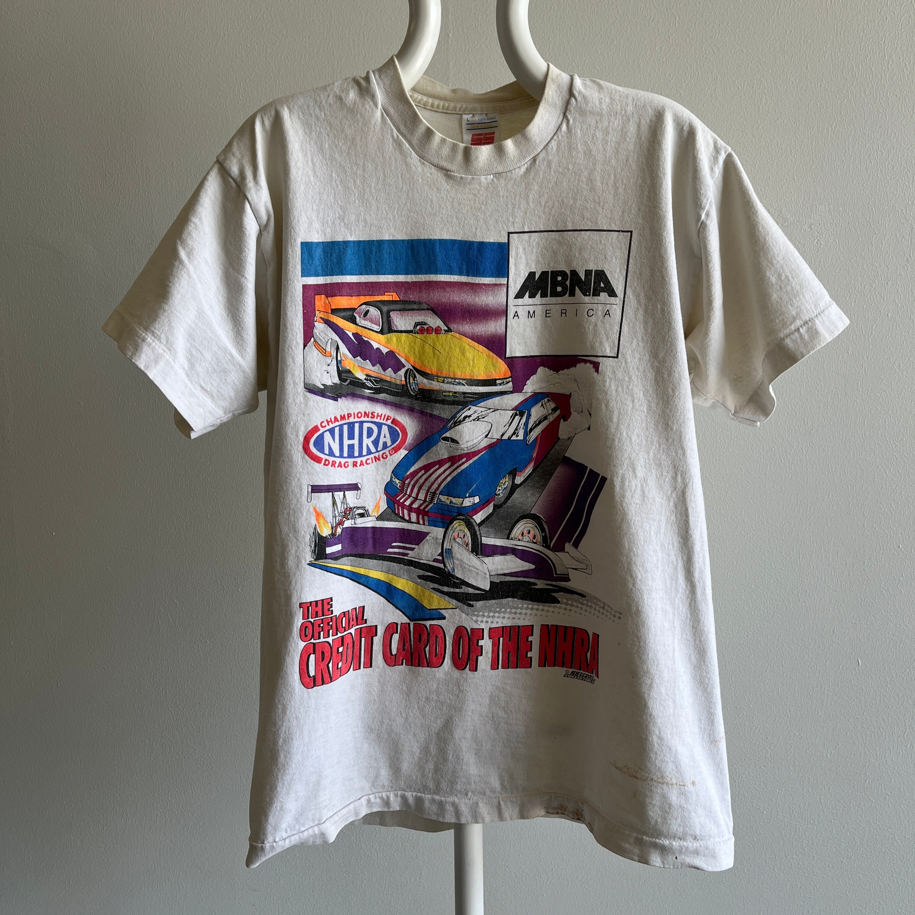 T-shirt de voiture de course NHRA MBNA des années 1990 parfaitement porté