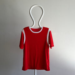 1970s Red and White Color Block T-Shirt