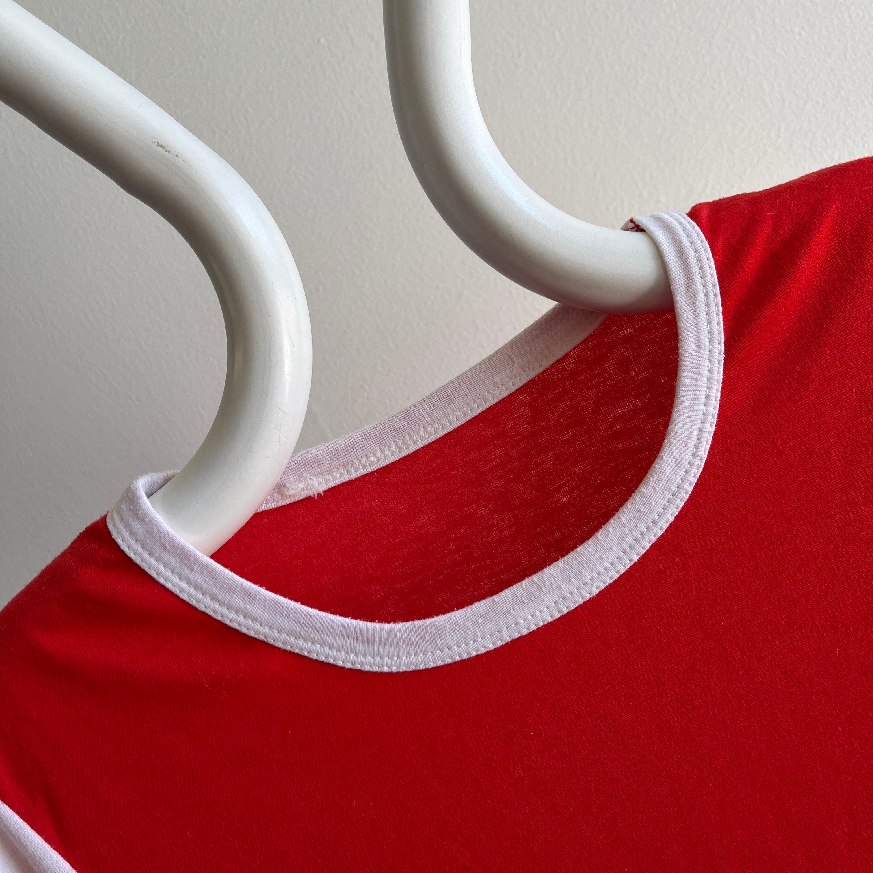 1970s Red and White Color Block T-Shirt