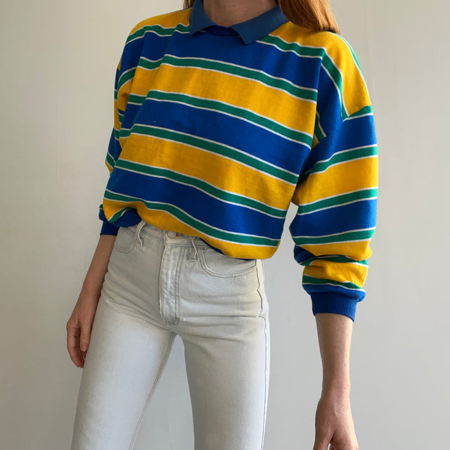GG 1980s Boxy Lightweight Striped Collared Sweatshirt - CE!