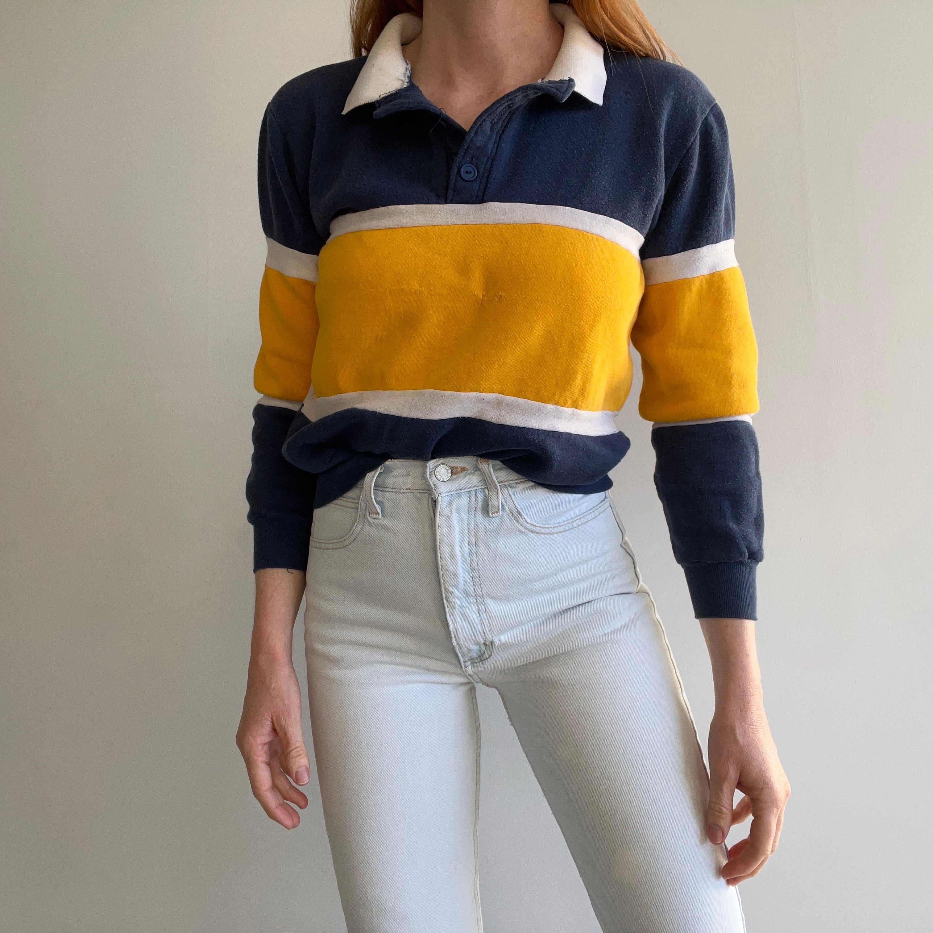 GG 1980s Tri Color Block Henley Sweatshirt