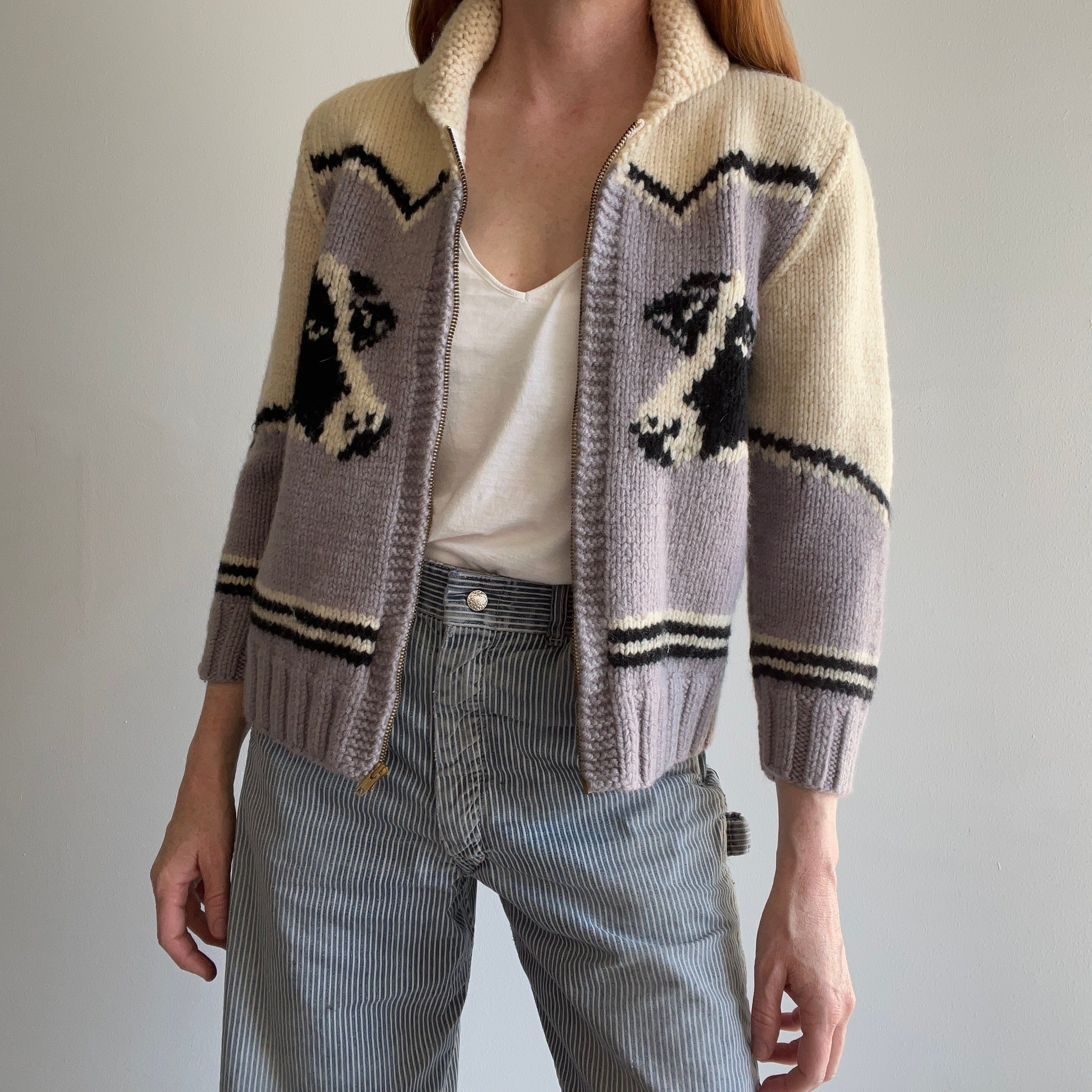 Authentic Cowichan Wool Knit Jacket Sweater Medium / Wolf / 