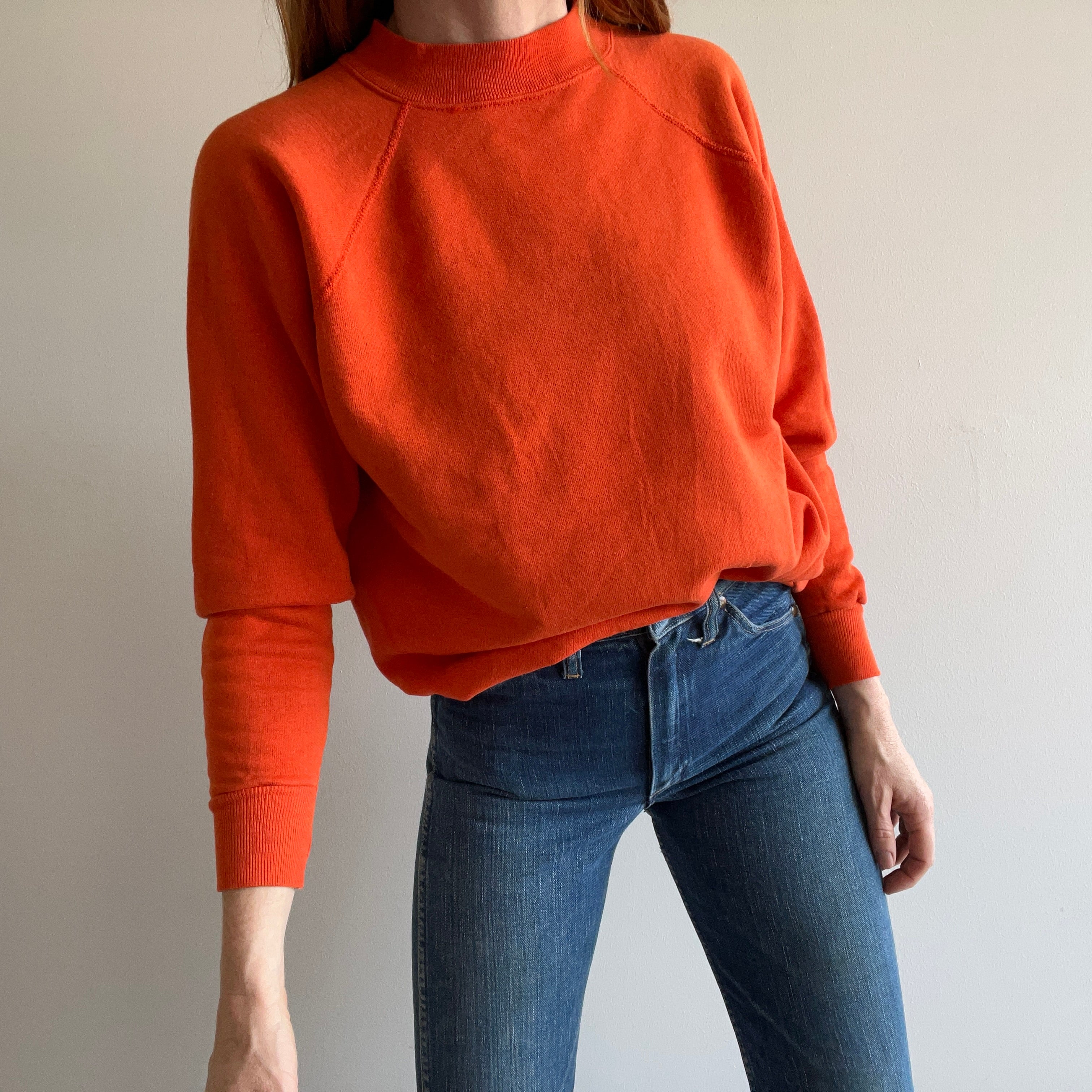 1980s Blank Orange Raglan Sweatshirt