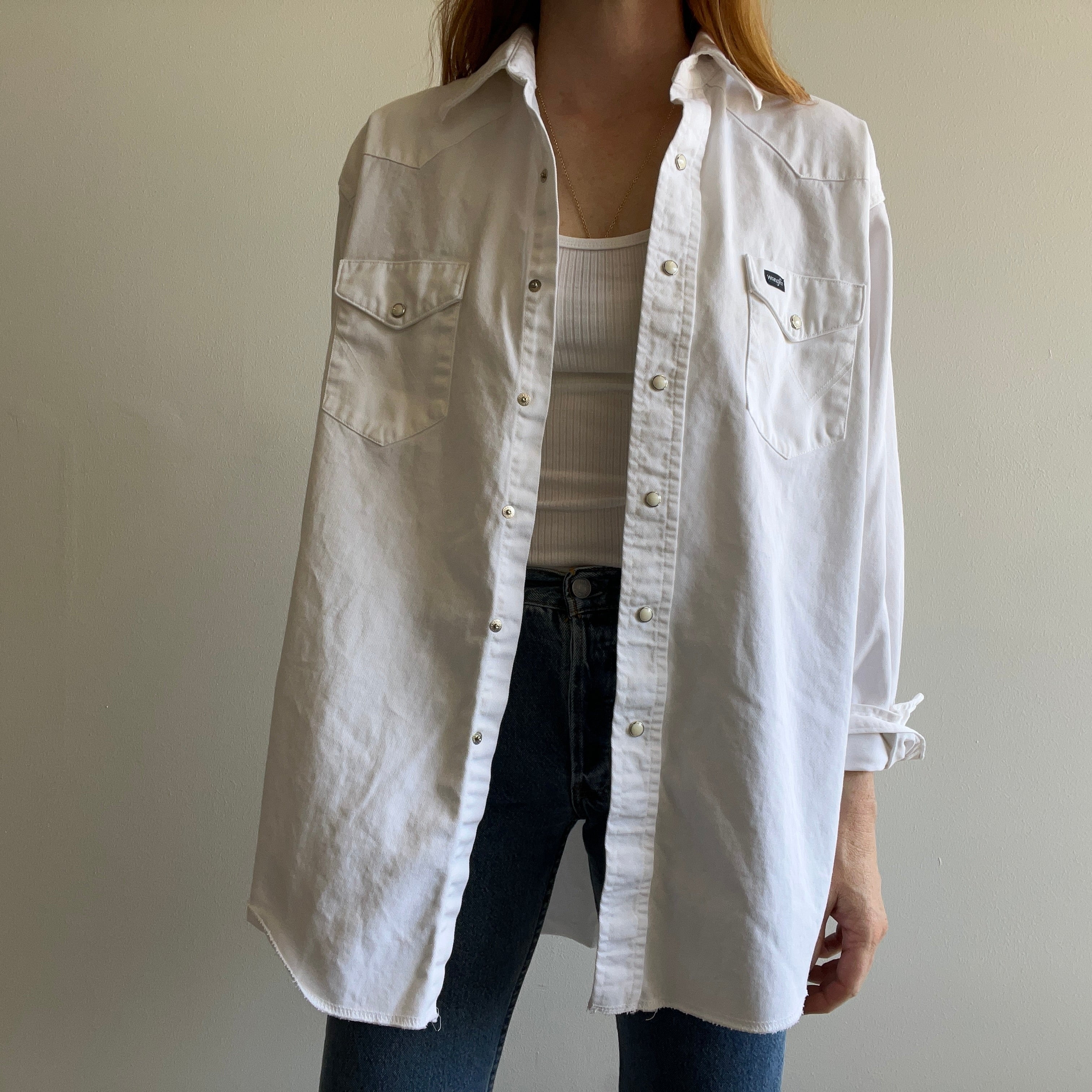 Chemise western en denim blanc Wrangler des années 1990 - WOW