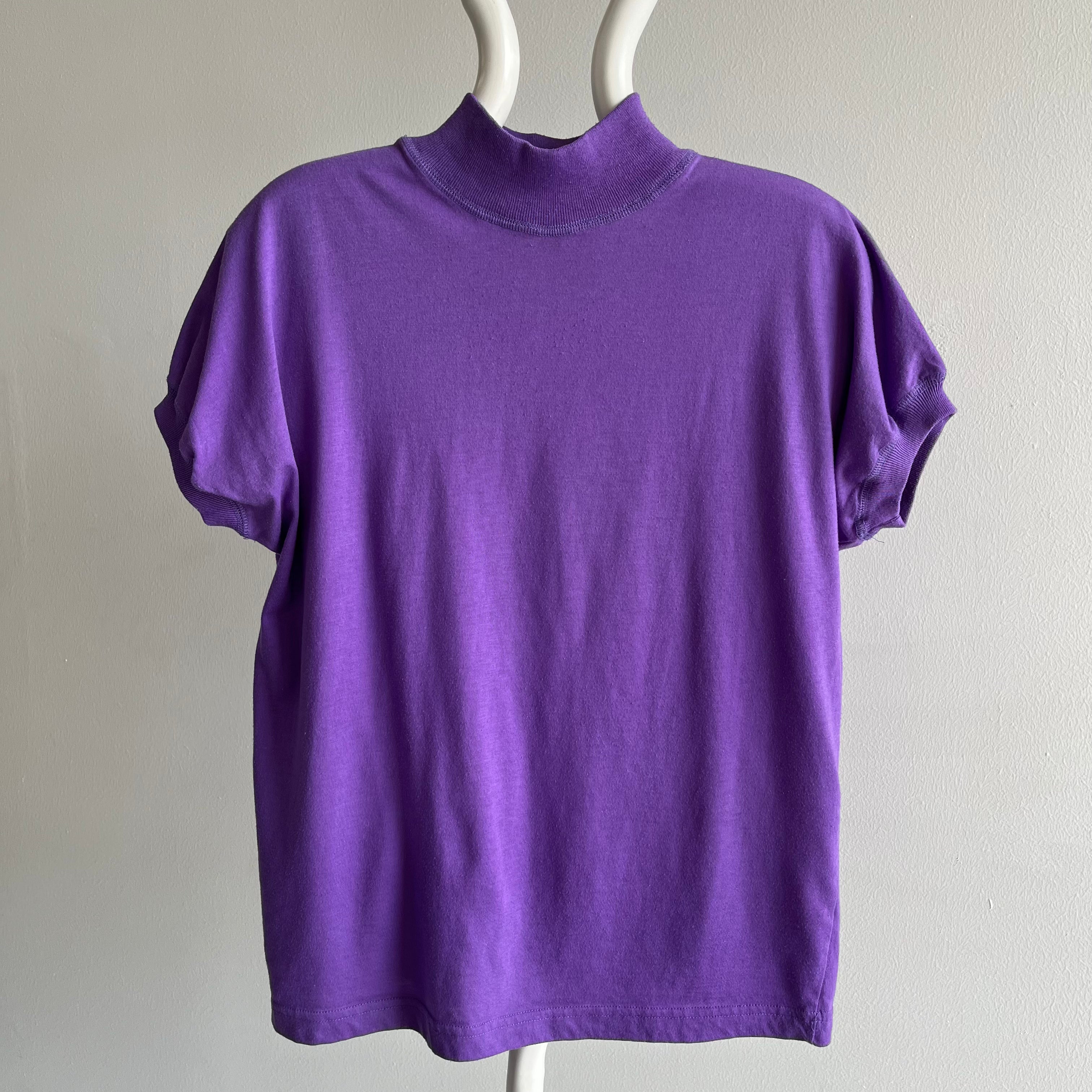 1980s Mock Neck Purple Ring T-Shirt