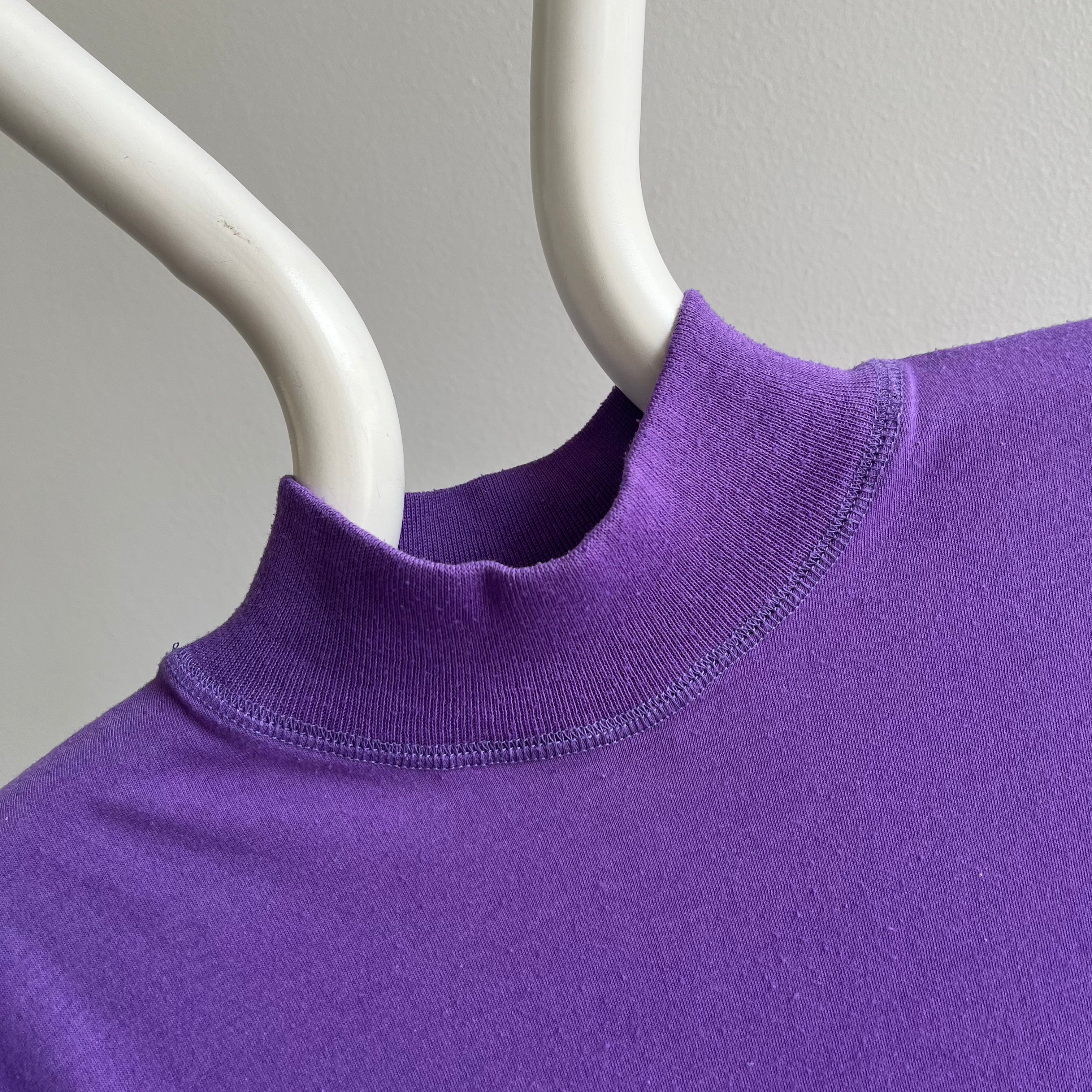 1980s Mock Neck Purple Ring T-Shirt