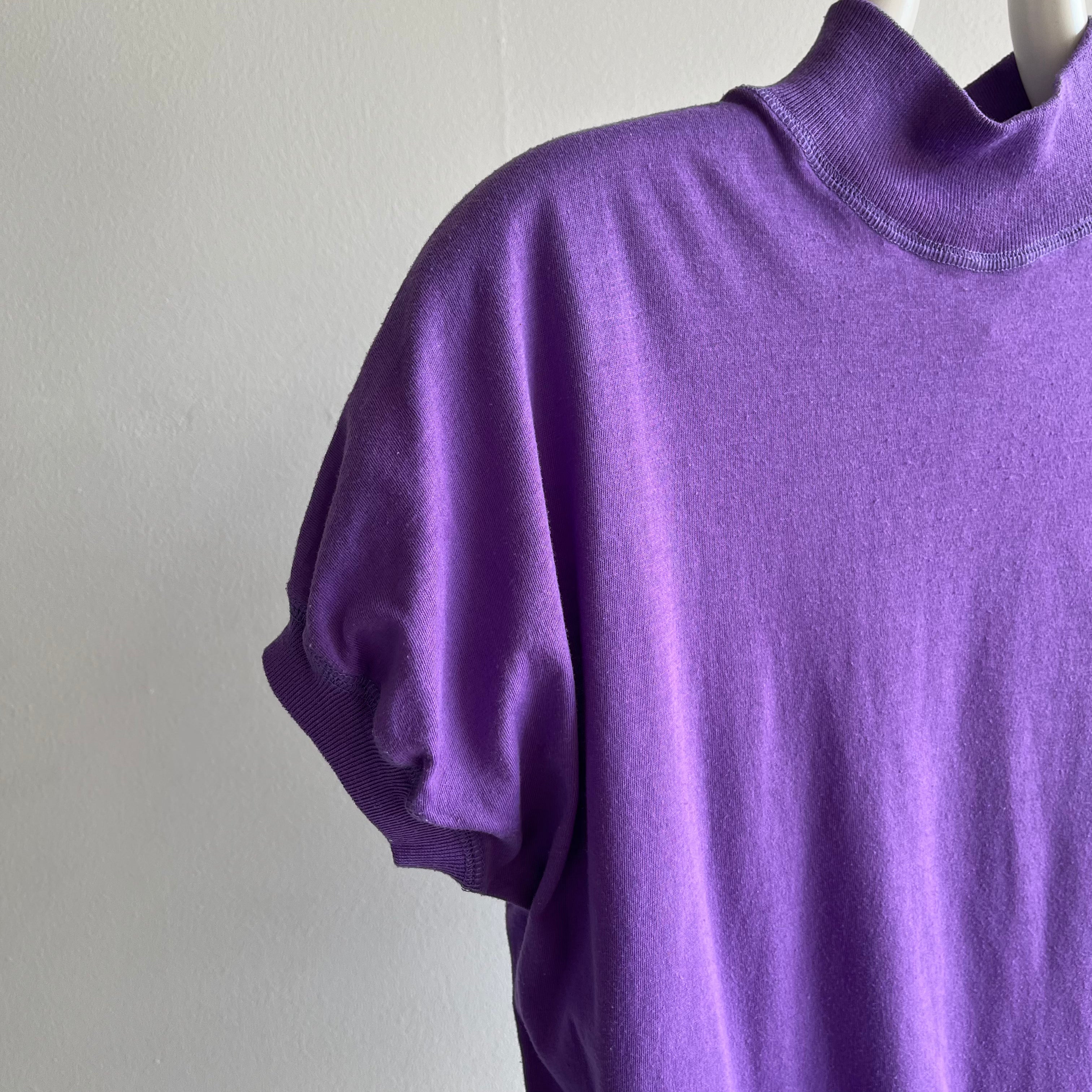 1980s Mock Neck Purple Ring T-Shirt