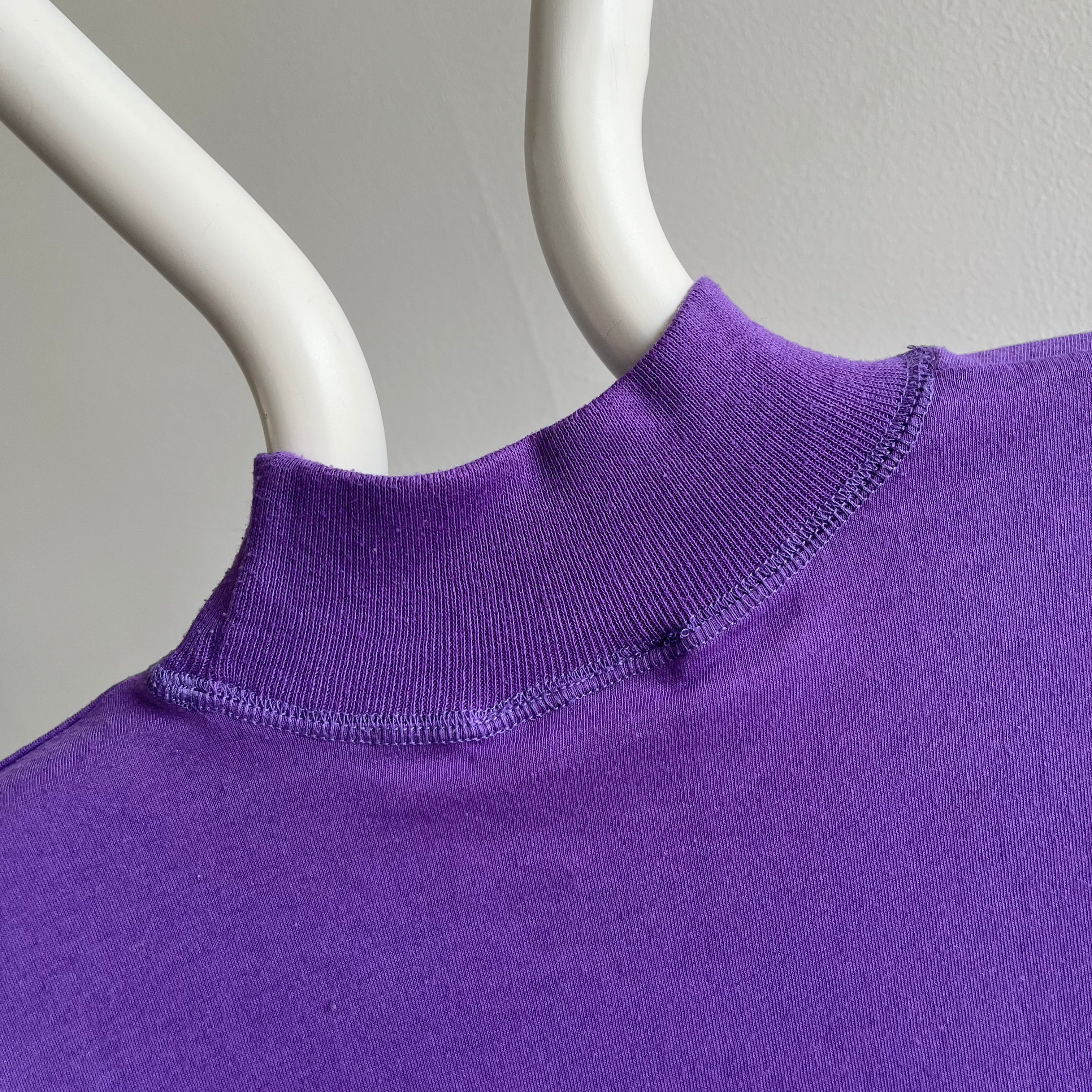 1980s Mock Neck Purple Ring T-Shirt