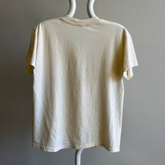 1980s Aged Ecru Cotton V-Neck T-Shirt - WOW