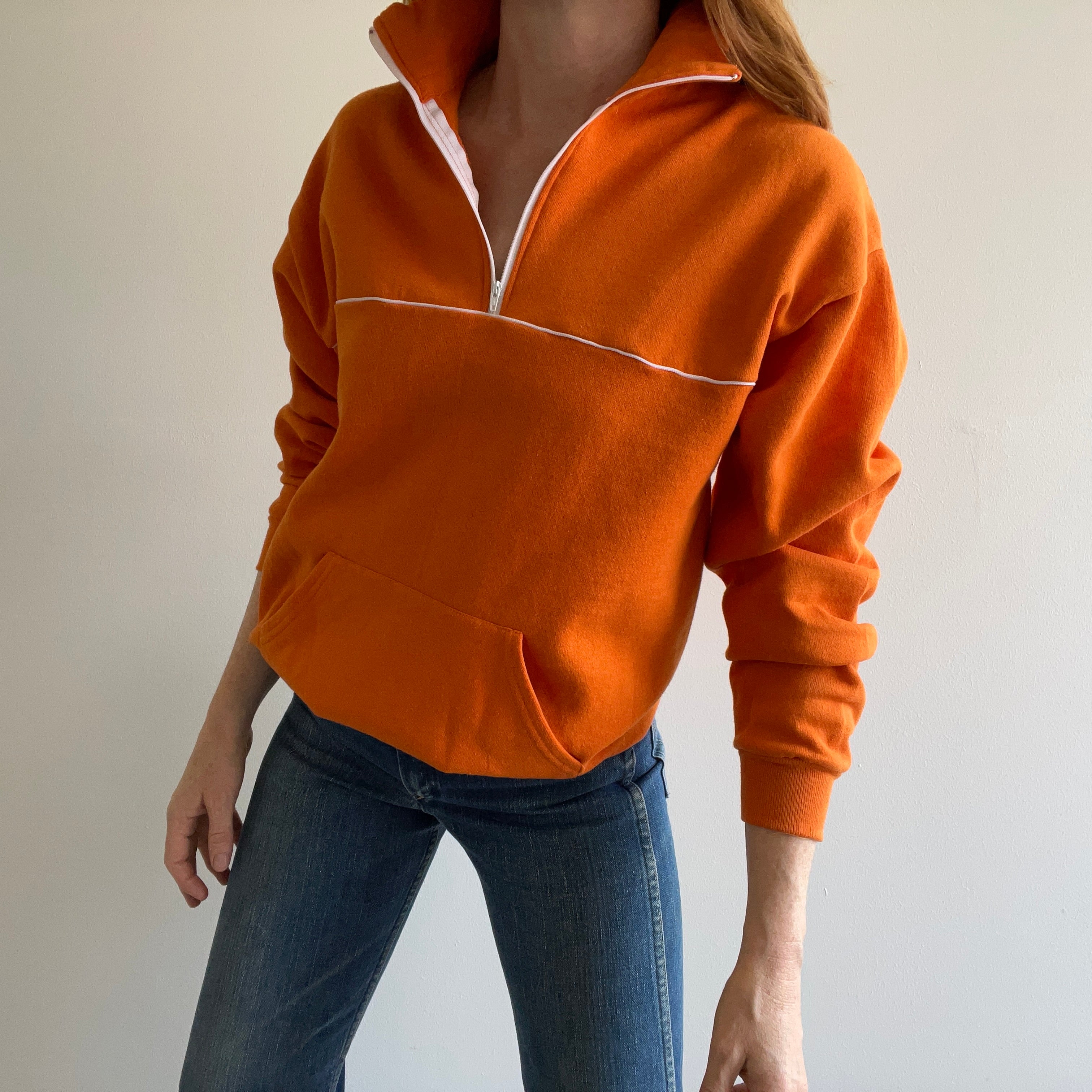 1980s Bassett Walker 1/4 Zip Sweat-shirt orange à peine usé