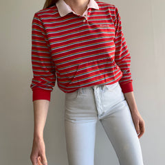 GG 1980s Rad Rad Rad Henley Striped Sweatshirt with a Pouch!